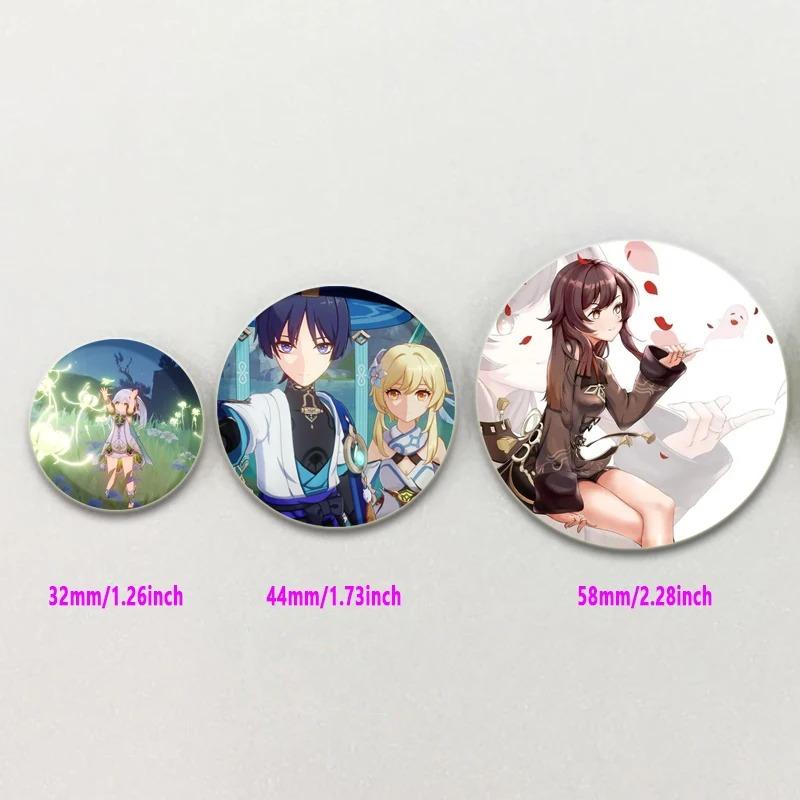 32/44/58mm Genshin Impact Badges Cute Game Anime Lapel Pins 32/44/58mm Round Broochs for Backpack Clothes Accessories Fan Jewelry Gifts