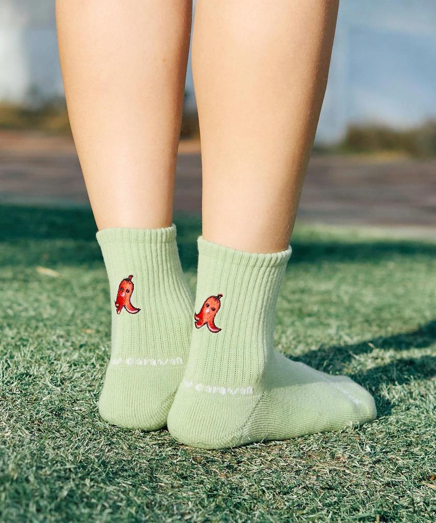 [go slow caravan] 342906 Embroidered Quarter Socks, Lime, Size L