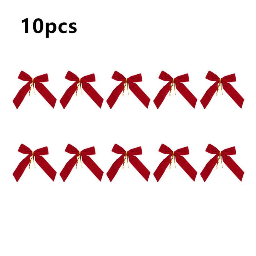 10PCS Christmas Tree Pendant Rustic Small Velvet Holiday Christmas Bows Ribbon Ornament Diy Craft Wrapping Decorations