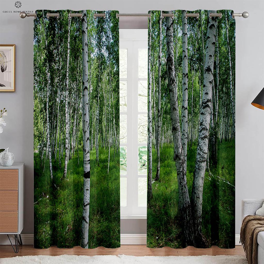 2 шт. Занавески с 3D-стереопечатью «Лесной пейзаж» на люверсах, 100% полиэстер, декоративные занавески для спальни, гостиной, кухни, окна