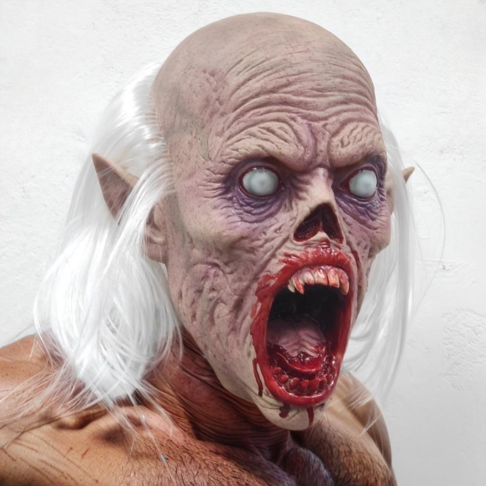Halloween costume headgear, Journey to the West costume, horror mask, white-haired old man zombie headgear, vampire mask