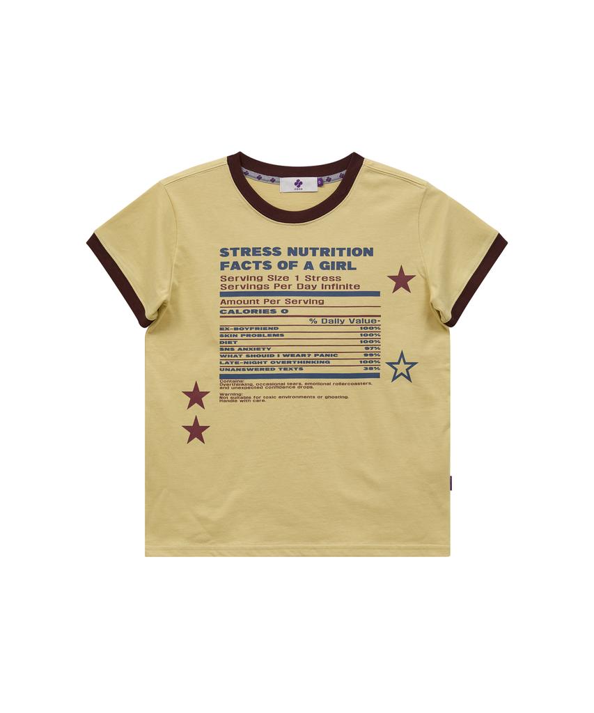 HOODHOOD Girl Stress Nutrition Ringer Short Sleeve T-Shirt Light Yellow