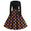 Women's Fashion Round Neck Casual Slim Fit Halloween Printed Long Sleeve Dress