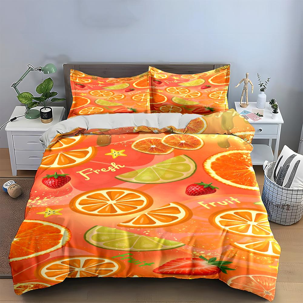 Fresh Citrus and Strawberry Fruit Design Bedding Set (1 duvet cover, 2 pillowcases, duvet not included) sofas