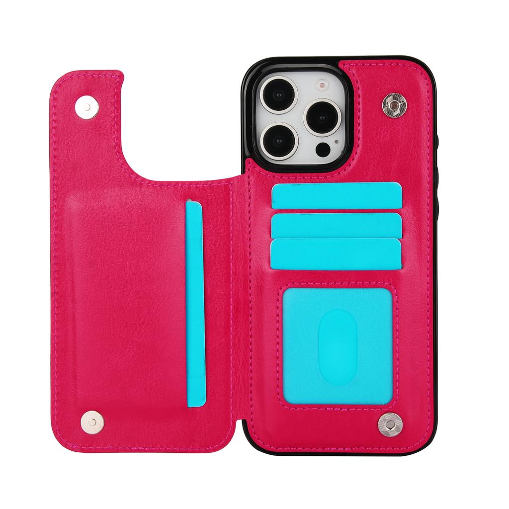 For iPhone 16 15 14 13 12 11 Pro Max PU Leather Case Kickstand Card Holder, Double Magnetic Clasp and Durable Shockproof Cover