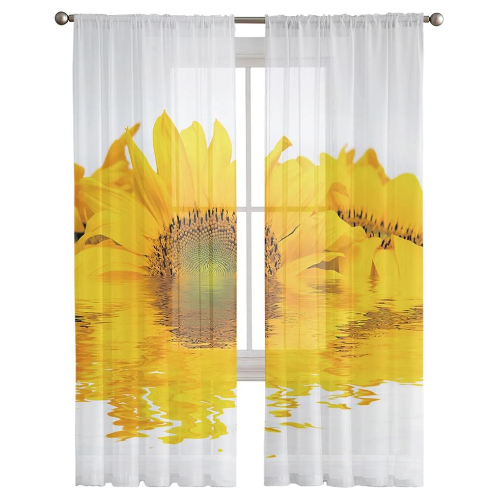 Sunflower Reflection Tulle Curtains Balcony Room Fashion Printed Sheer Curtain Living Room Window Modern Decor