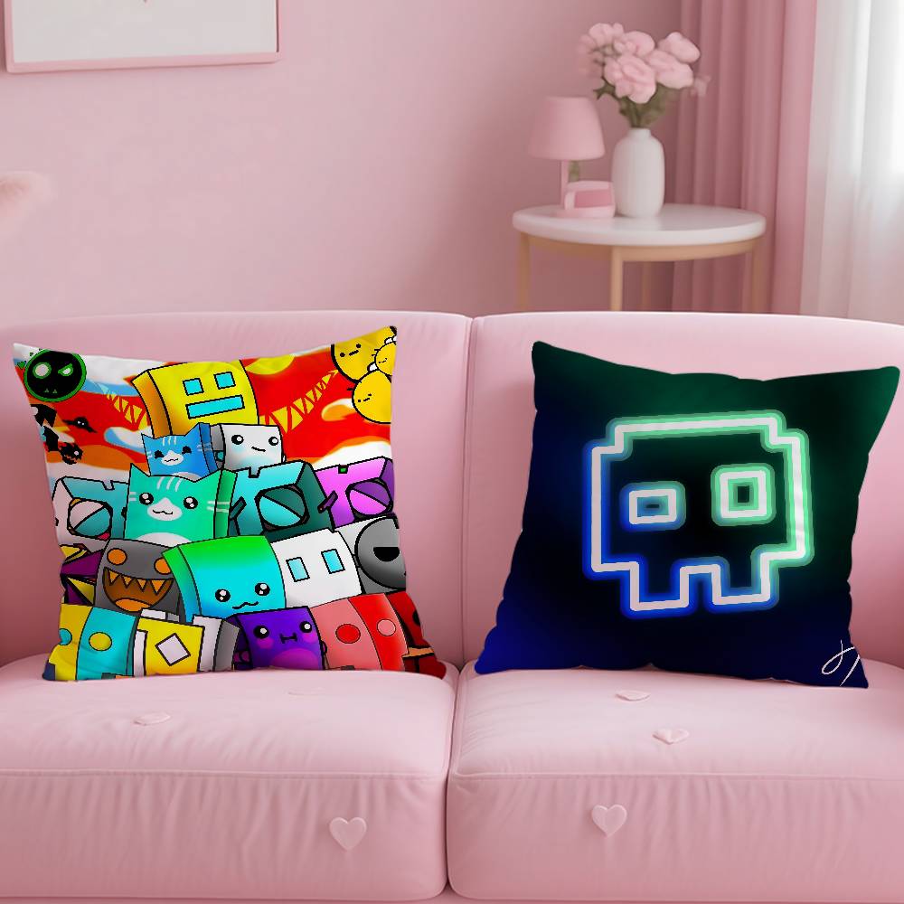 Аниме Счастливый Мультяшный Geometry Dash Видеоигра Наволочка Противопылевой Клещ Наволочка Невидимая Молния Шелковистый Короткий Плюш Подушка для Дивана