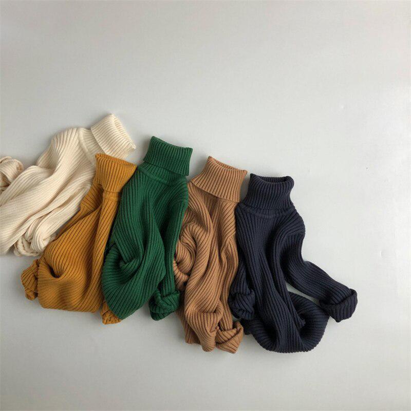 Autumn Kids Sweaters Solid Girls Sweater Basic Striped Boys Pullover Turtleneck Knitwear Tops Clothes