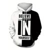 Believe & Stay Comfy Men's Hoodie with Geometric Print Kangaroo Pocket