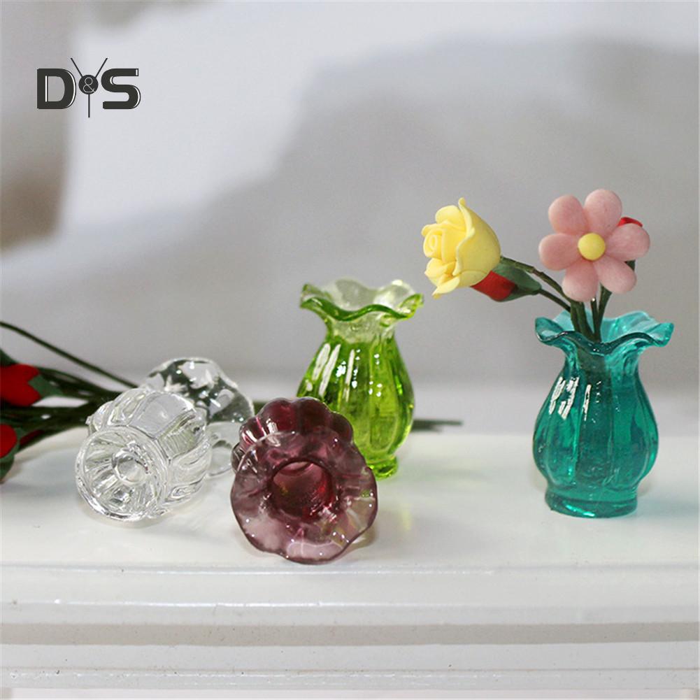 Миниатюрная стеклянная кружевная ваза с цветами разных цветов для кукольных домиков