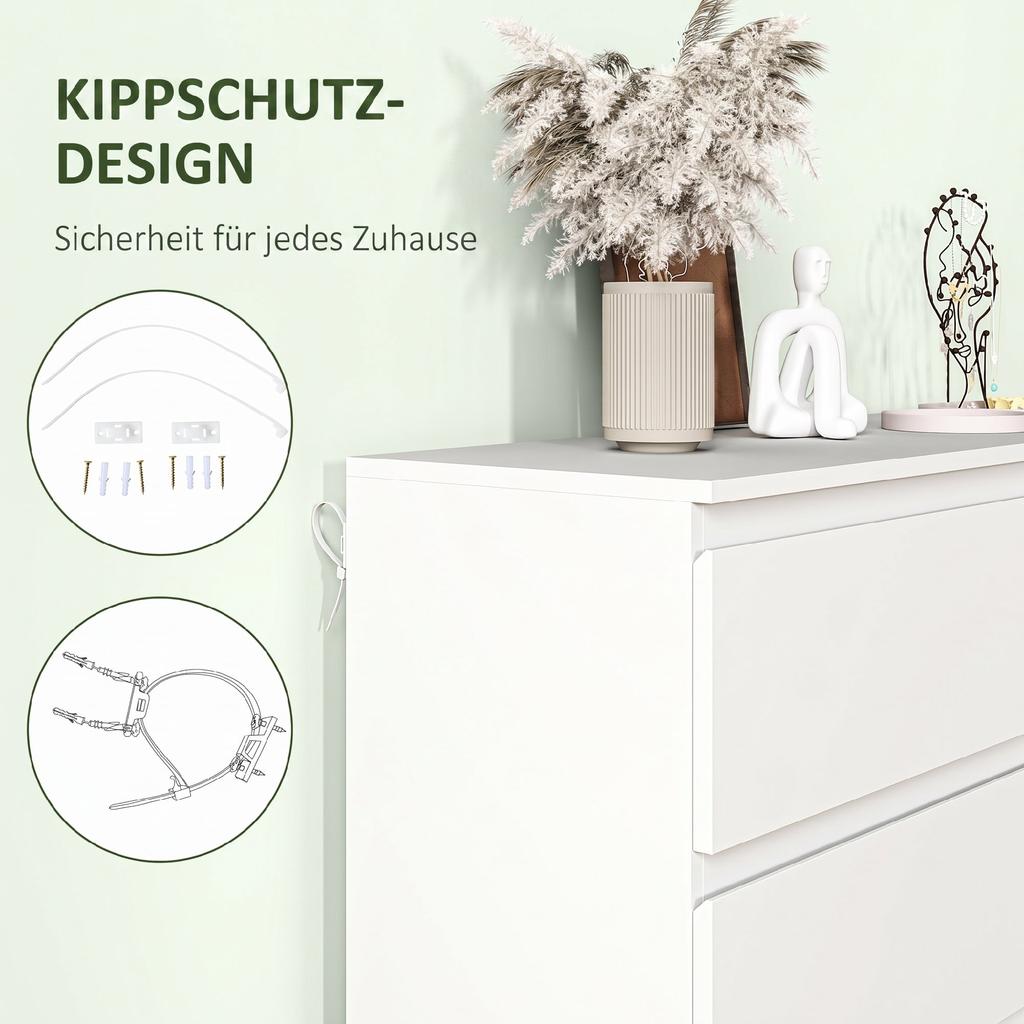 Chest of Drawers with 6 Drawers, Modern Storage Furniture for the Bedroom, White