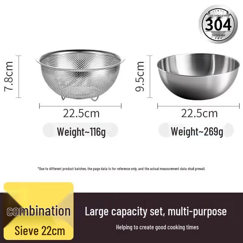 304 Stainless Steel Vegetable Washing and Dough Kneading Basin with Draining Basket