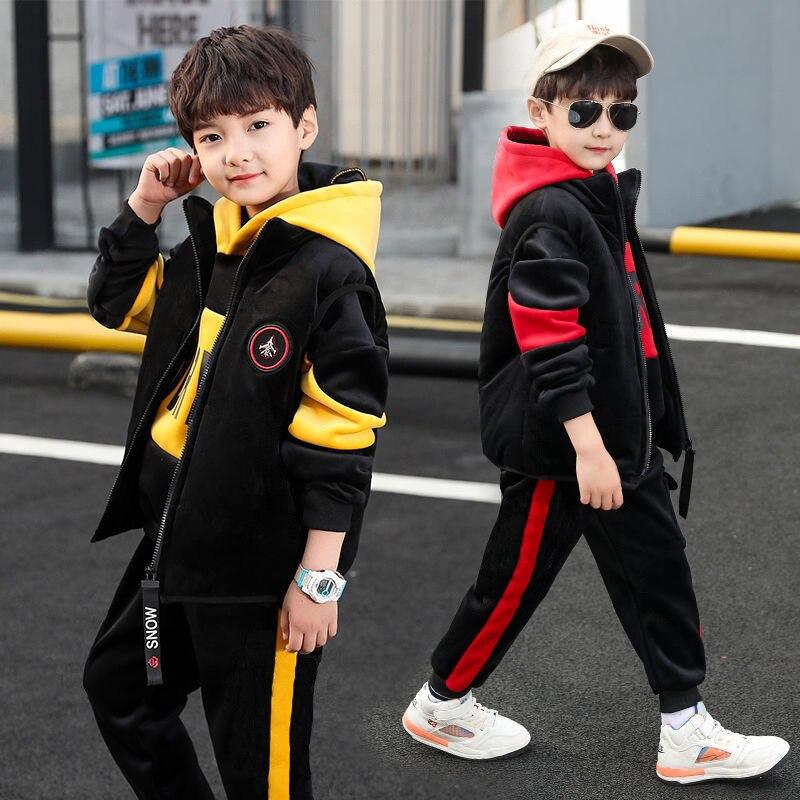 3 Pieces/set Boys Clothing Sets Kids Clothes For Teens Children Outfits Vest Hoodies Tops Pants Autumn Winter Suit Warm