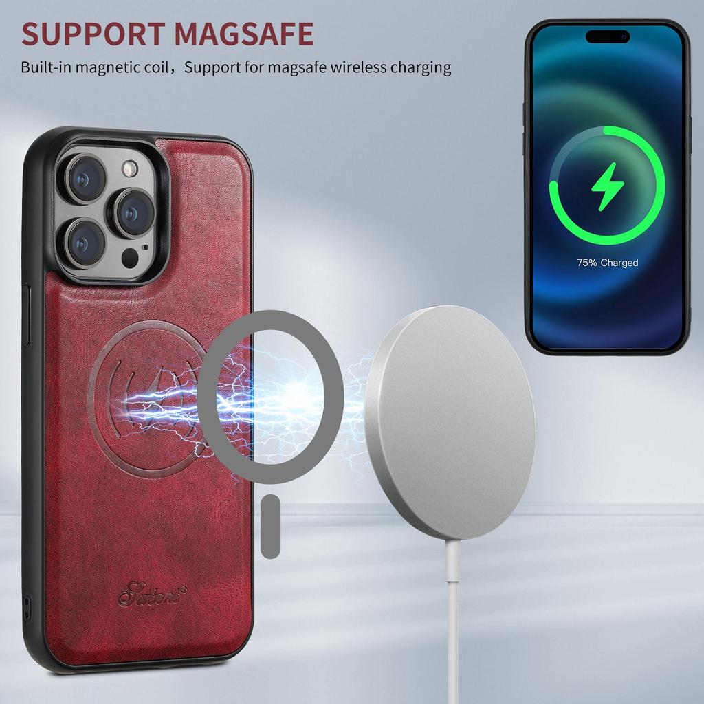 Кожаный чехол MagSafe для iPhone 17 Pro с поддержкой беспроводной зарядки и магнитной подставкой-держателем для карт