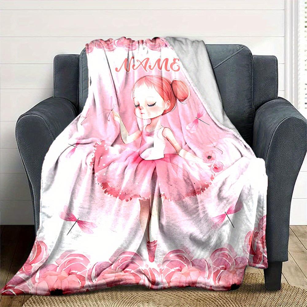 Ballerina In Pink Tutu Dragonflies And Flowers Four Seasons Blanket Customized With Your Name Lightweight And Warm Perfect Gift For Home Office