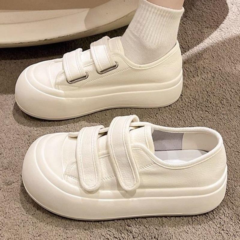 WTEMPO Женские туфли на толстой подошве Magic Tape. Белые повседневные универсальные спортивные туфли на плоской подошве с круглым носком, удобные и противоскользящие туфли на плоской подошве.