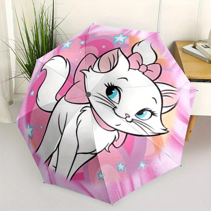 Disney Marie Cat,Pink Manual Opening and Closing Umbrella - 8-Rib Reinforced Folding Design, Lightweight and Portable, Suitable for Daily Bu