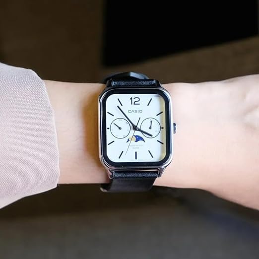 CASIO Стандартные аналоговые часы с фазами Луны, черный кожаный ремешок, серебристая модель Overseas [Casio] Мужские MTP-M305L-7AV [Товар]