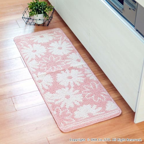 OKA Sucre Kitchen Mat, Approx. 45cm x 120cm, Pink (Non-Slip, Washable) 4548622638110