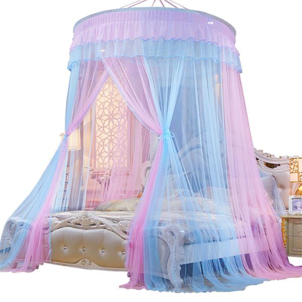 Романтическая купольная москитная сетка принцессы, градиентная двухцветная кружевная сетка для кровати, трехдверная подвесная сетка для кровати
