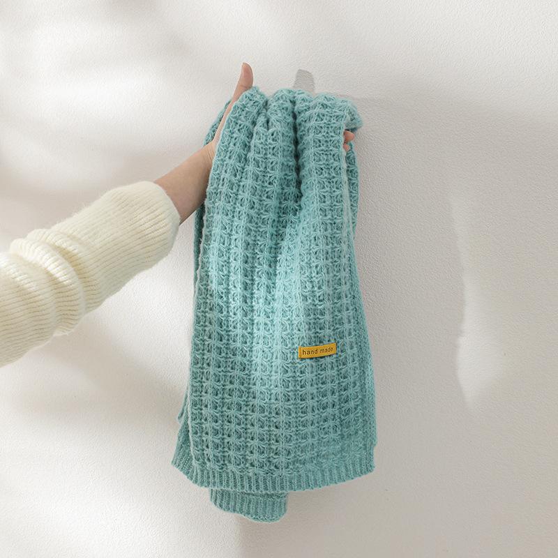 Ins Harajuku Wind Coarse Knitted Scarf Women's Winter Korean Edition Универсальный толстый теплый шарф для студентов Однотонный модный