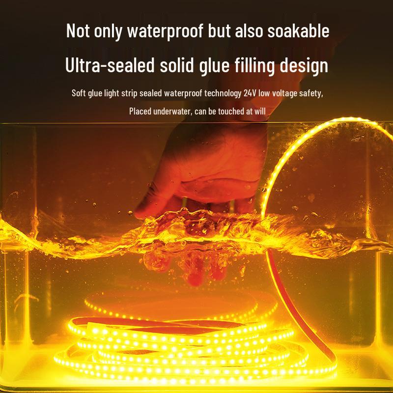 Водонепроницаемая низковольтная IP68 силиконовая COB светодиодная лента 24В/12В, подводная, самоклеящаяся, гибкая для наружного использования.