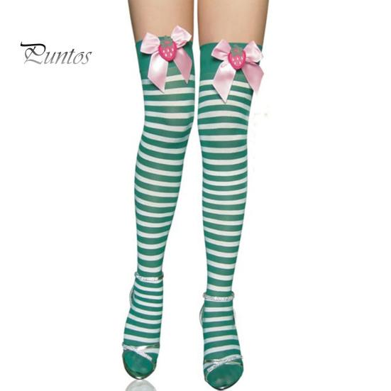 1 пара рождественских чулок в полоску с цветными блоками в стиле ретро, яркий цветной бант, нескользящие, обтягивающие, для выступлений, косплей, мини-платье, юбка, длинные носки