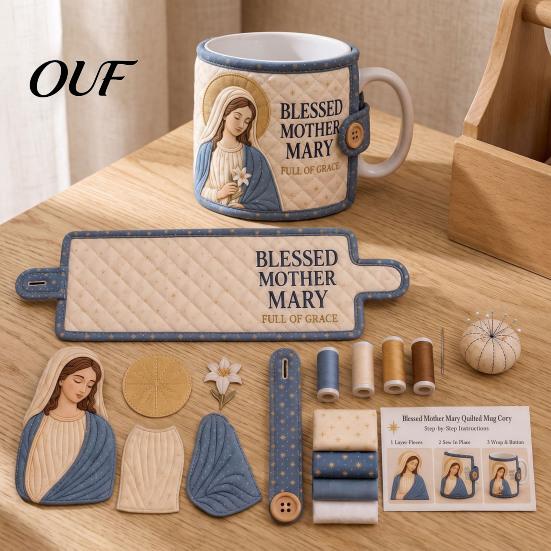Handcrafted Christmas Drink Sleeve Faith Mug Cozy Sewing Kit, DIY Quilted Religious Wrap Craft Handmade Fabric Christian Making Kit for Adults,