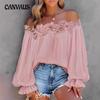 Autumn Sexy One-word Collar Strapless Long-sleeved Chiffon Shirt New Lantern Sleeve Loose Top Women's Clothing
