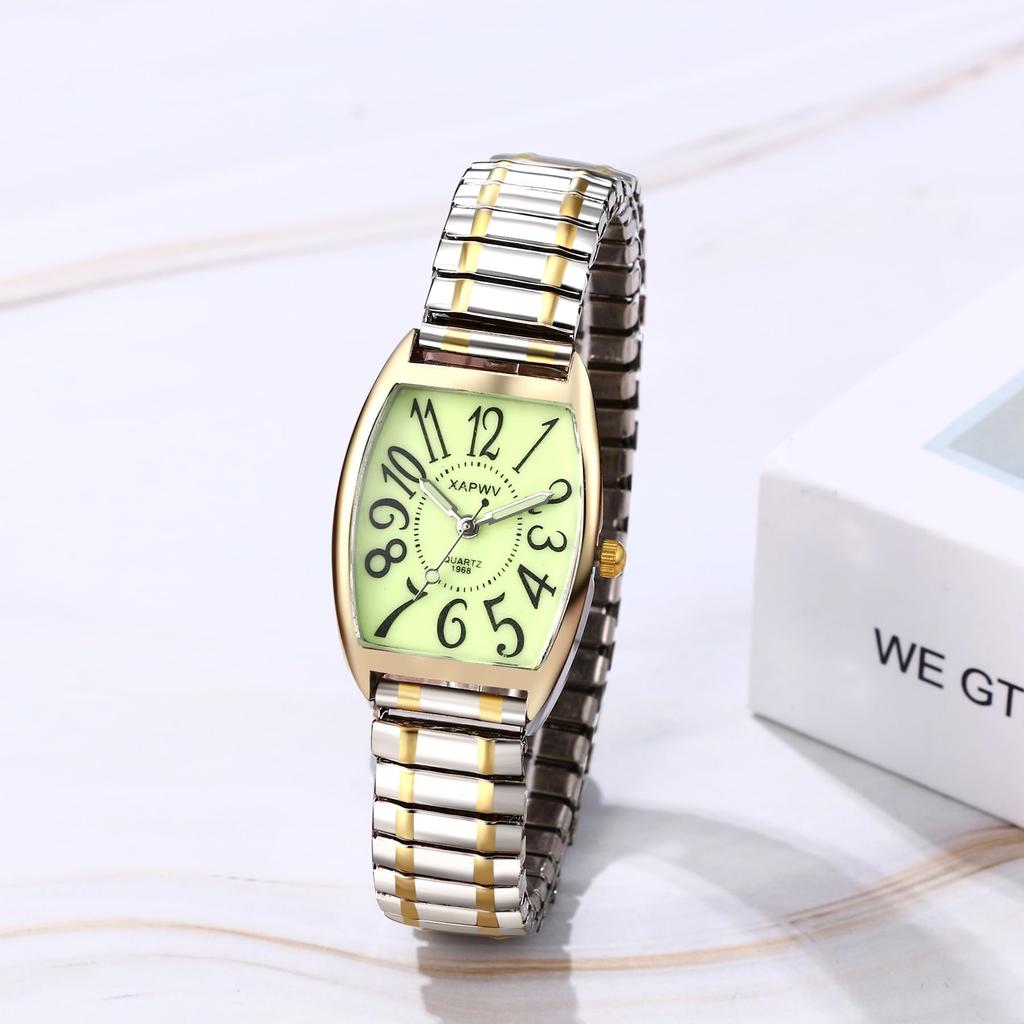Square Analog Watch with Elastic and Cute Stainless Steel Watch with One Size Fits Waterproof Quartz Gold or Fashion Accessory Perfect for or Gifts