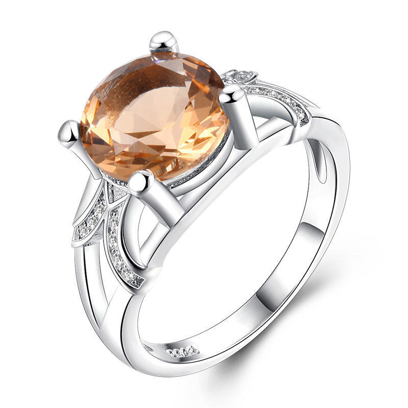 Популярное европейское и американское микрокольцо с цирконием цвета шампанского, круглое кольцо из платины с покрытием из серебра 925 пробы