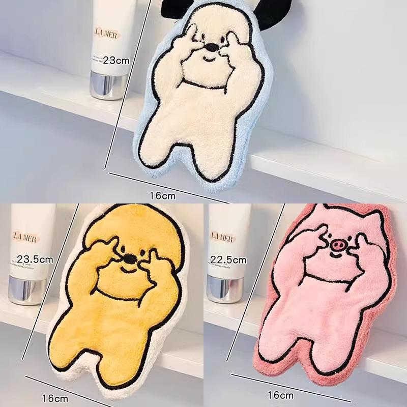 Милое мультяшное полотенце для рук из кораллового флиса - Вышитое, Супервпитывающее, Идеально для кухни, ванной комнаты или детей.