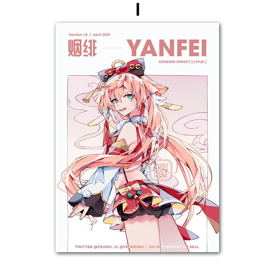 Genshin Impact аниме постер, настенная живопись на холсте, принты, игровая картина, аксессуары для игровой комнаты, украшение для классной комнаты, дома