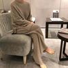 Women Fashion Ageing Knitted Suit Spring and Autumn Wind Retro Loose Open Sweater Wide Leg Pants Plus Size