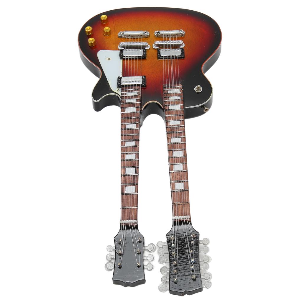 Миниатюрная модель электрогитары, украшение, двухгрифовая гитара, музыкальный инструмент, реплика с футляром