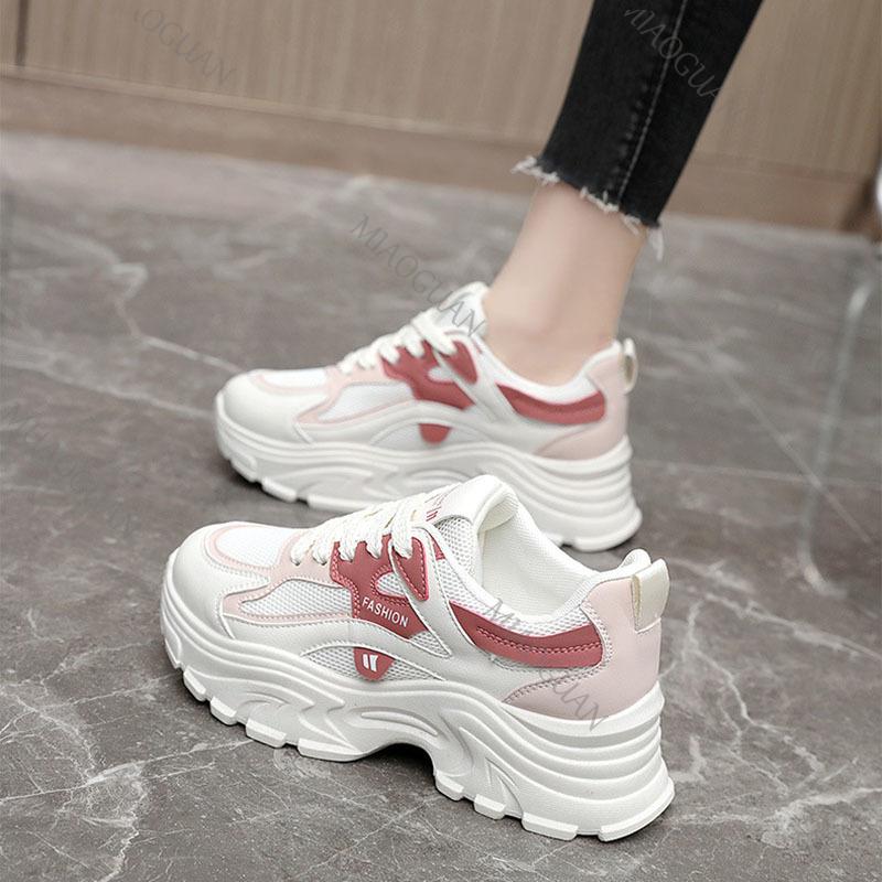Fashion Fashion Women Breathable Sneakers Spring Summer Mesh Lace-up Casual Walking Shoes Ladies Versatile Platform Mixed Color Tennis