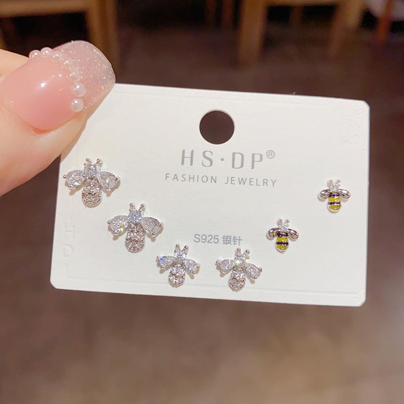 6Pcs/set Bee Animal Zircon Earring Sets for Women Exquisite Gold Stud Earrings Grils Birthday Gifts