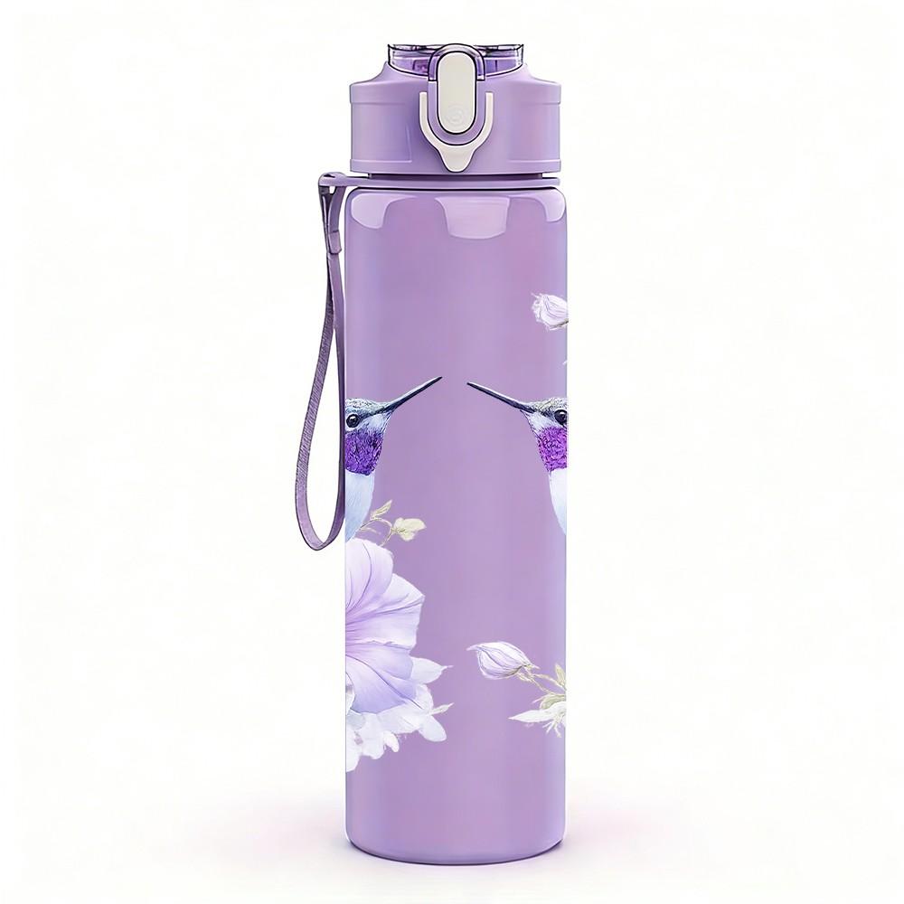 1PC Two Hummingbird Bird Print 750ml Color Plastic Sports Water Bottle Leakproof Flip Straw Lid Suitable for Sports Office Home Use
