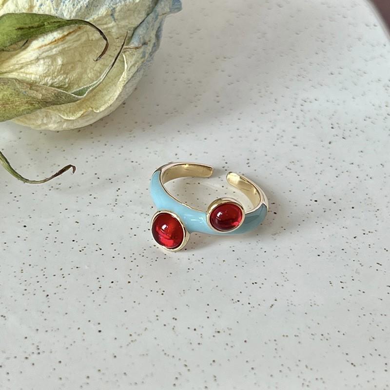 Elegant French Iris Violet Enamel Drop Oil Zircon Ring For Women Fashion Accessory