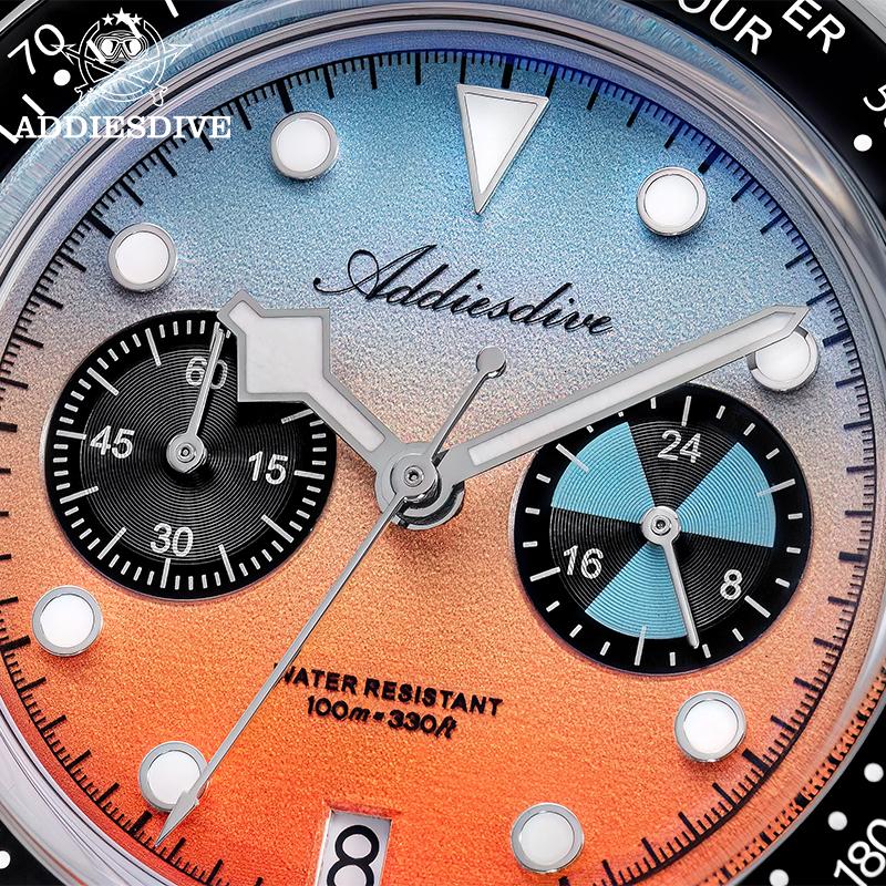 ADDIESDIVE New Men's Chronograph Quartz Watch Calendar Ceramic Bezel Bubble Mirror Glass Reloj Hombre BGW9 Luminous Wristwatch