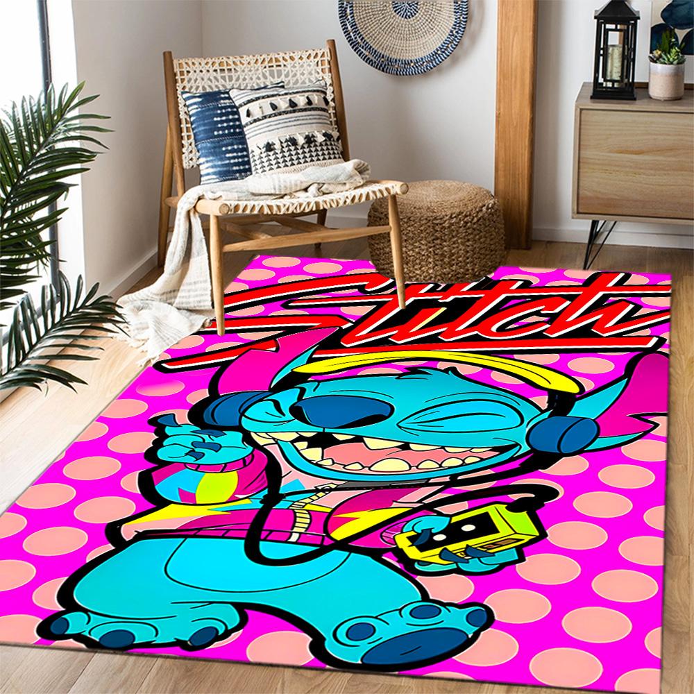 Stitch Stars Fantasy Artwork Disney Cartoon Theme Anti-Slip Rug - Polyester, Home Decor, Suitable for Bedrooms, Living Rooms, Doorways, and Studios