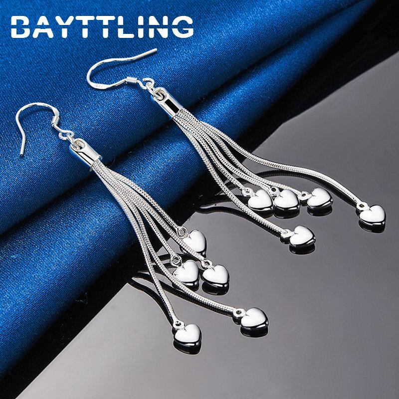 925 Sterling Silver Luxury 70MM 5 Hearts Drop Earrings For Women Fashion Tassel Jewelry Accessories Wedding Gifts