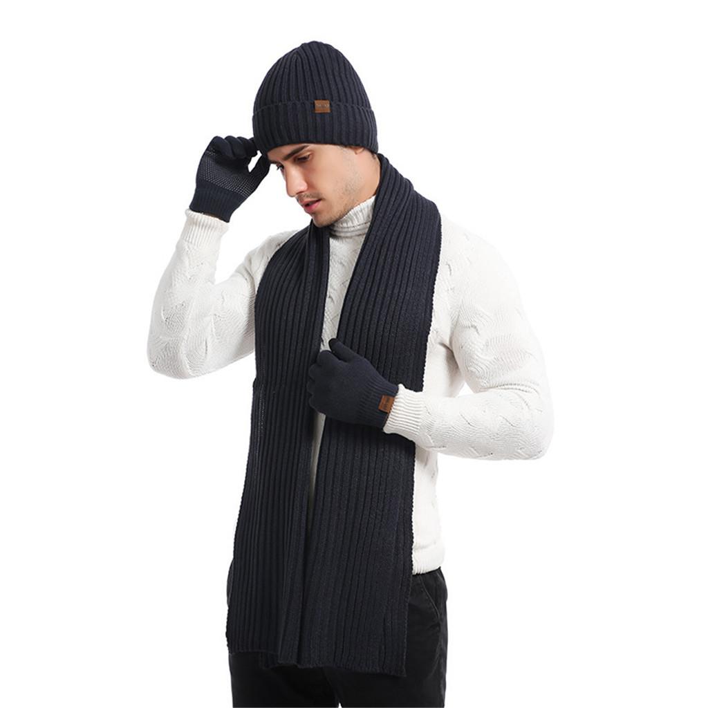 Unisex Knitted Scarf Hat and Gloves Set Stretch Hat Scarf and Mitten Set