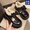 Lazy Winter Thick-soled Muffin Bow Velvet Small Leather Shoes Women's Autumn and Winter Warm and Comfortable Cotton