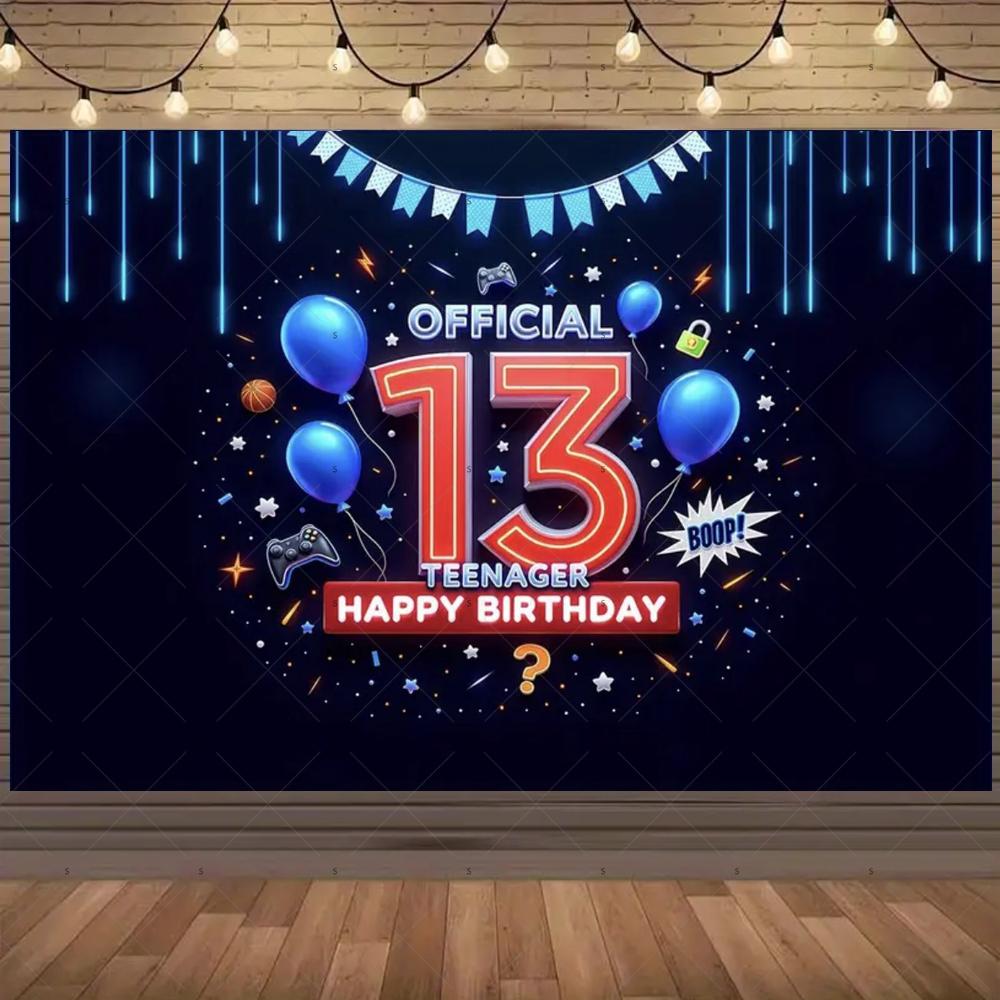 13th Birthday Partys Decoration Backgound Surprise Colorful Glitter Balloon Child Gift Banner Family Photography Props Backdrop