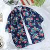 Men Tees Hawaiian Shirt Beach Print Tee Plus Size Loose Overshirt Half Sleeve Retro Clothes Casual Male Undies Button Up Top Summer