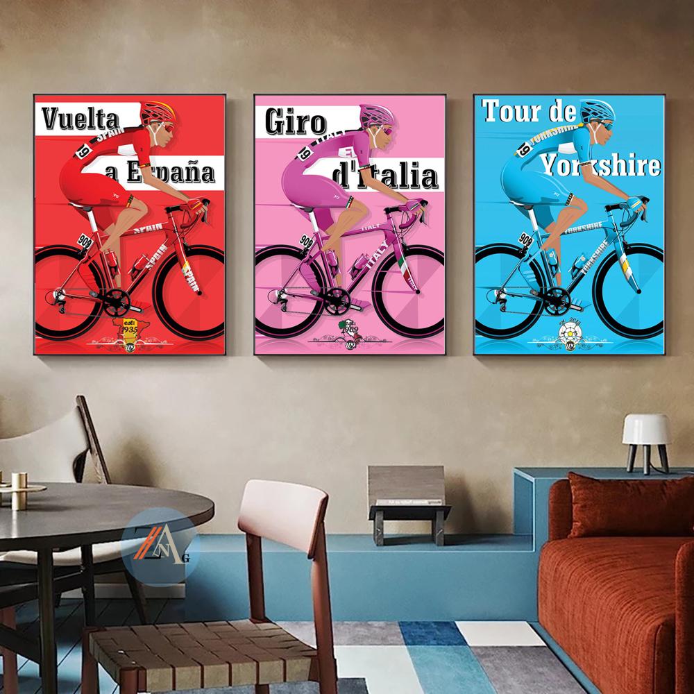 Solid Wood Frame Biker Race Nordic Fashion Art Poster Picture Color Canvas Painting Print Art Wall Decortion Mural Modern Home Room Decor Gift