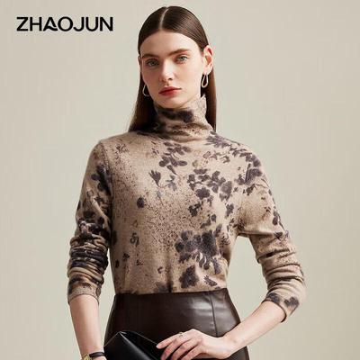 Женский кашемировый свитер-водолазка в китайском стиле с принтом Zhaojun