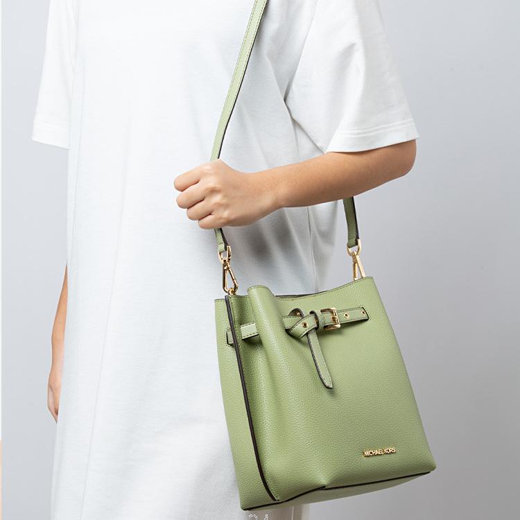 Michael Kors Mk Emilia Однотонная модная кожаная сумка-ведро Женские сумки Светло-шалфейный 35S1GU5M1T-LIGHT-SAGE