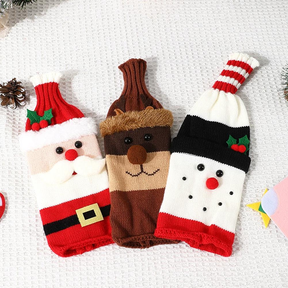 Christmas Wine Bottle Cover Set Santa Snowman Woven Wine Bottle Bags For Christmas Party Dinner Table Decorations New Year Gifts